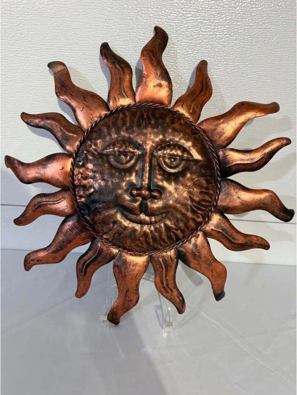 Copper-Colored Metal Sun Face Wall Decor